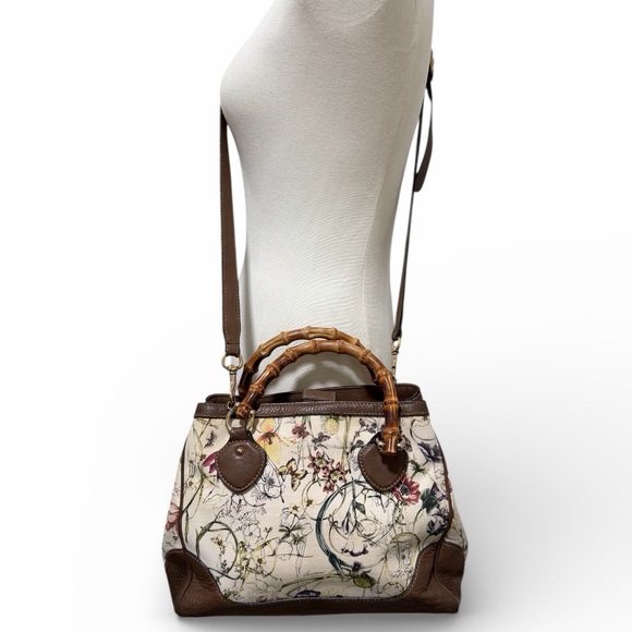 Gucci Flora Canvas Bamboo Shopper Tote 2-Way Crossbody - Picture 2 of 11